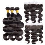 Paquets de cheveux vierges avec boucles en vague et une lace 13*4