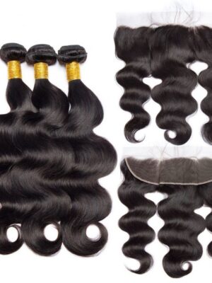 Paquets de cheveux vierges avec boucles en vague et une lace 13*4