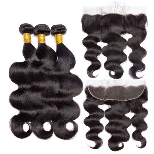 Paquets de cheveux vierges avec boucles en vague et une lace 13*4