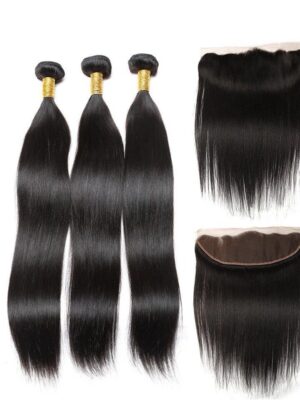 Paquets de cheveux vierges  lisses et droits  avec lace 13*4